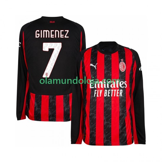 Camisola AC Milan Santiago Gimenez 7 Homem Equipamento Primeiro 2025-2026 Manga Comprida